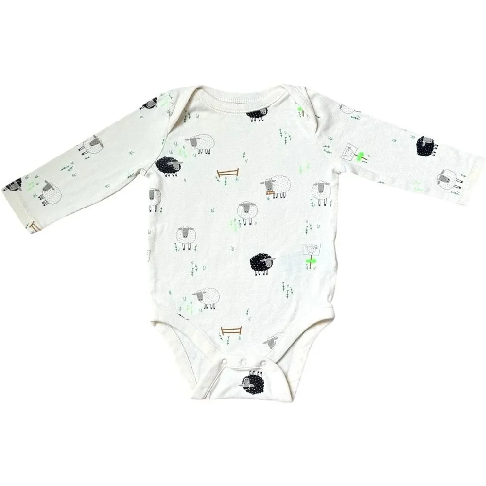 Baby GAP Long Sleeve Sheep Print 100% Cotton Onesie Bodysuit. 3-6 Months.